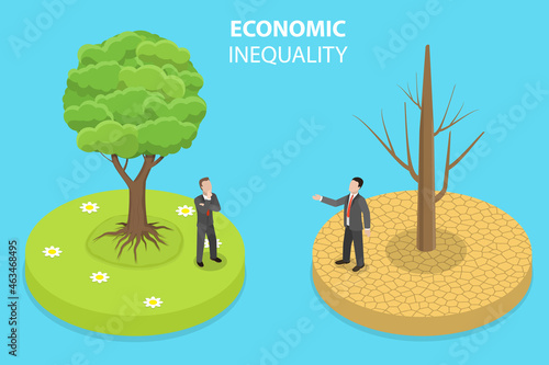 3D Isometric Flat Vector Conceptual Illustration of Economic Inequality, Class Discrimination or Unfairness Income