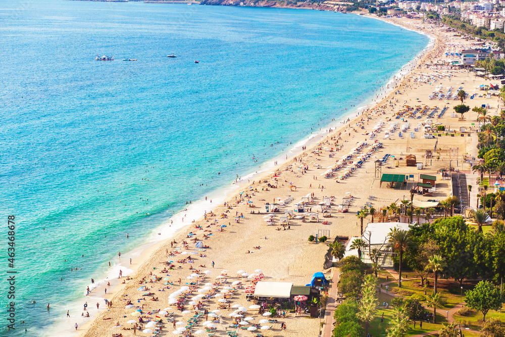 Alanya, a city in Turkey, a view of the Cleopatra beach from the top.