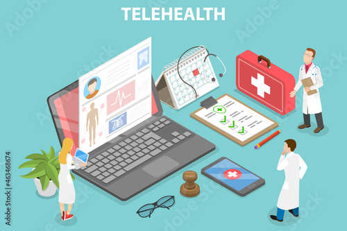 3D Isometric Flat Vector Conceptual Illustration of Telemedicine and Online Healthcare, Virtual Medical Care
