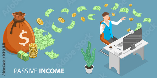 3D Isometric Flat Vector Conceptual Illustration of Passive Income, Make Money Online