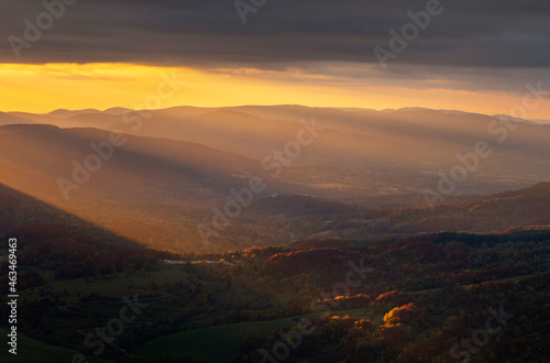 Beautiful autumn sunset in Bieszczadzy mountains - Poland