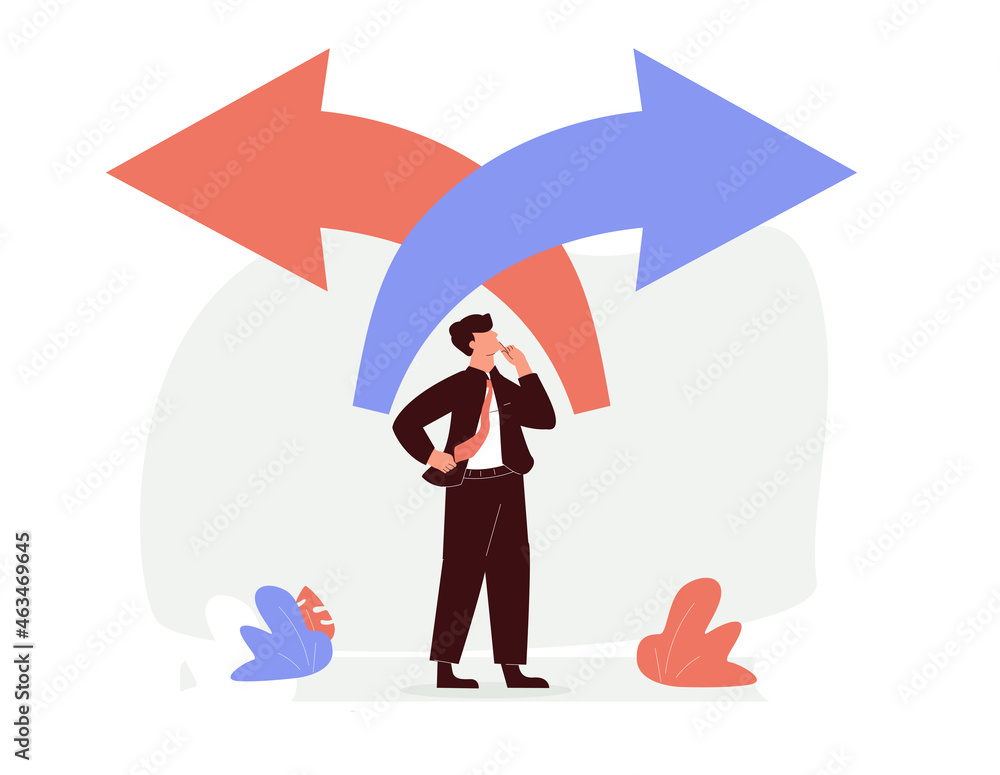 Vetor de Choice decision making as two split path options to choose