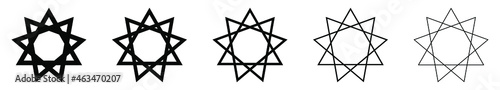 Bahai star. Black linear Baha'i symbols set. Religious symbol of Bahaism. Vector illustration. photo