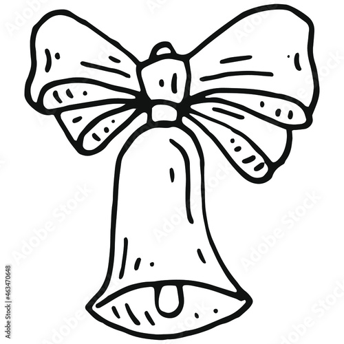 hand drawn bell with bow in doodle style