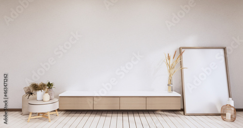cabinet and arm chair,decoration plants, Modern empty room ,minimal designs. 3D rendering