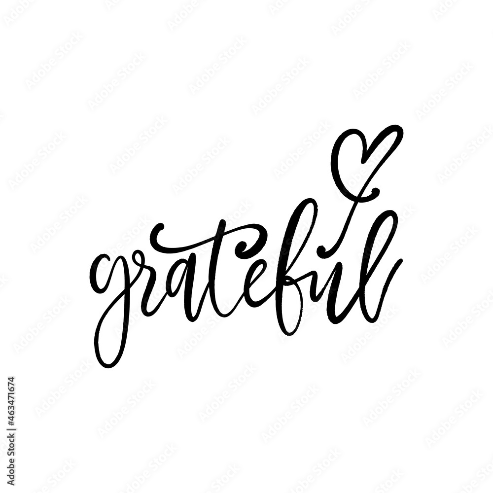 Naklejka premium Thankful lettering, hand drawn text, ink brush black type.
