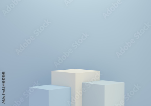 Minimalist podium winner cubes for product display on blue background.
