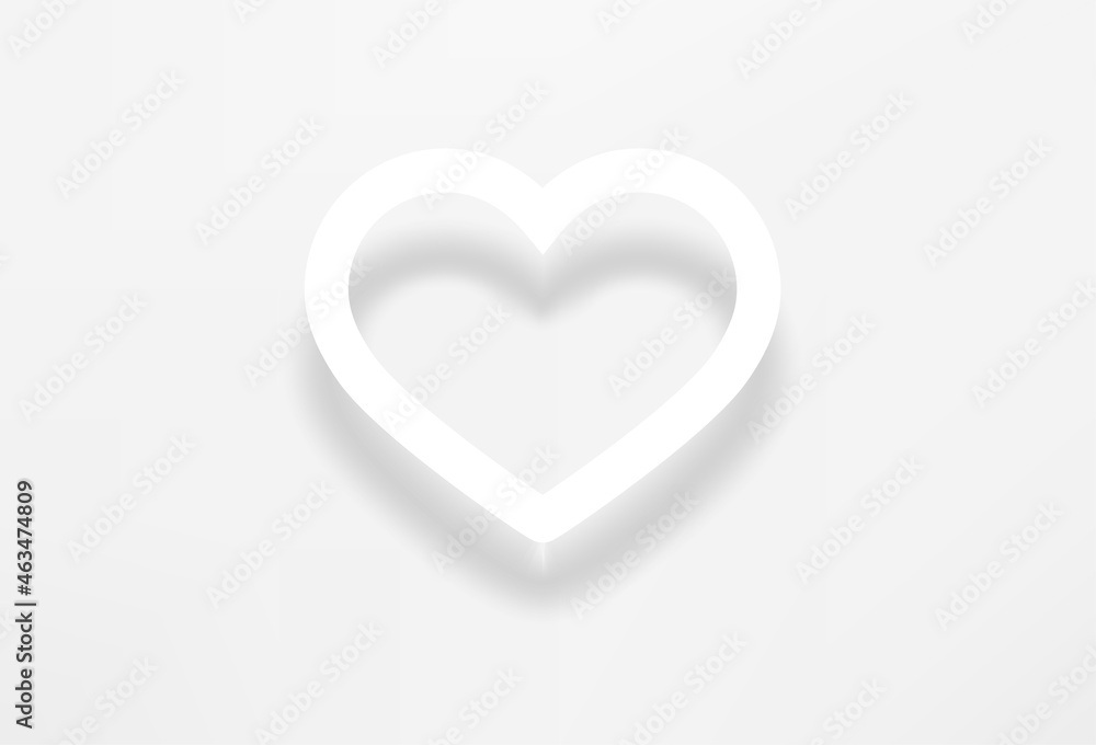 White contour heart vector icon with realistic shadow