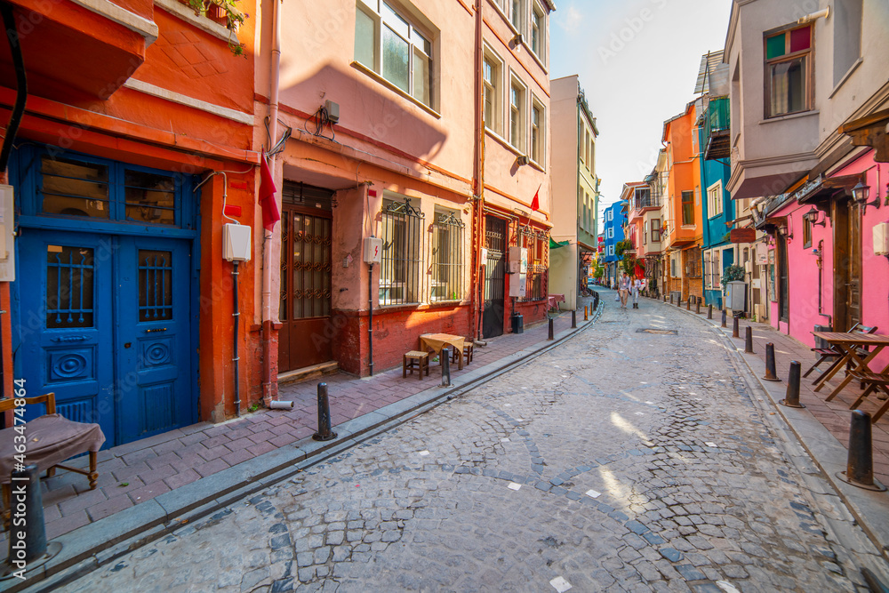 Fototapeta premium BALAT. Colorful houses in old city Balat. Fatih, Istanbul, Turkey.