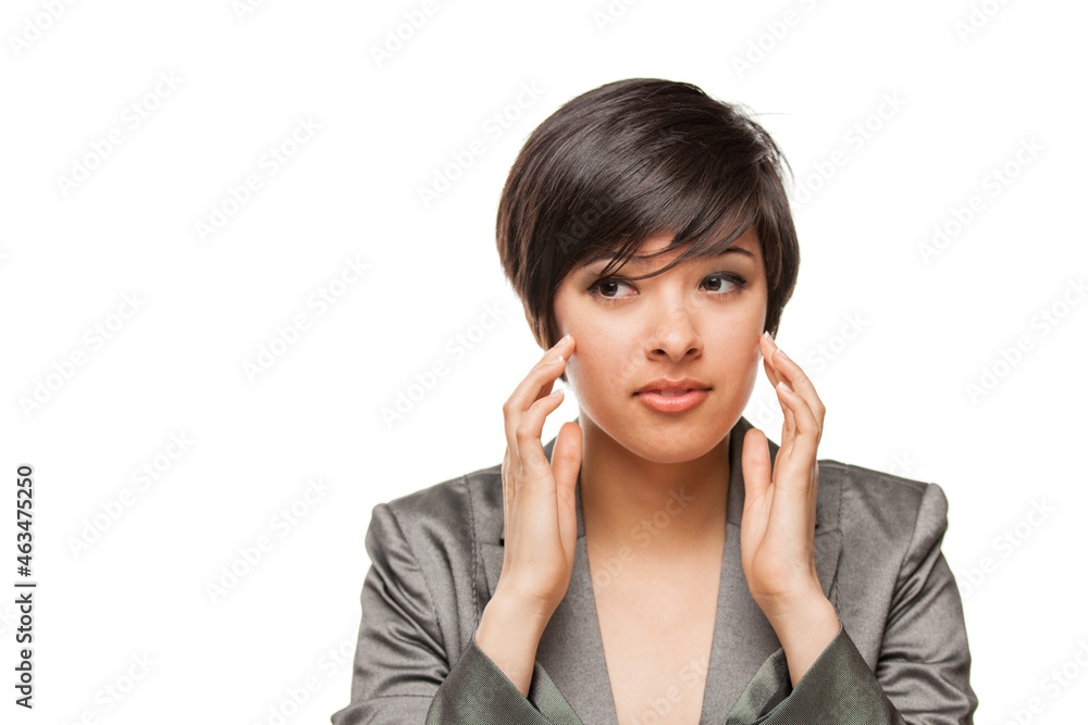 Pretty Mixed Race Girl Looking To The Side Isolated Against White Background. Pretty Mixed Race Girl Looking To The Side Isolated Against White Background.