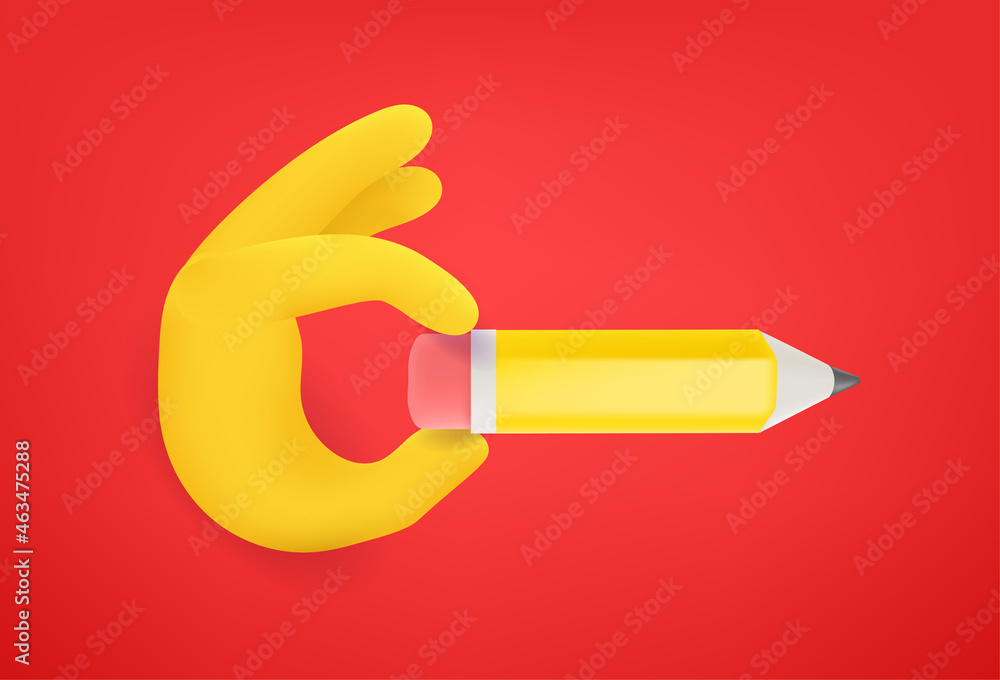 Hand holding pencil. Comic 3d style vector illustration Hand holding pencil. Comic 3d style vector illustration