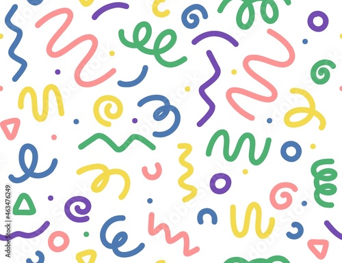 Squiggle shapes. Wavy and swirled brush strokes. Vector seamless pattern