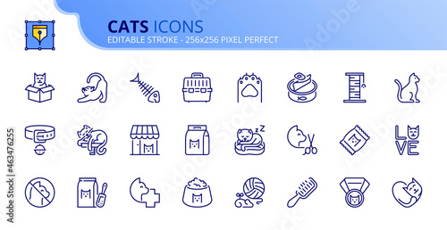 Simple set of outline icons about cats. Pets.
