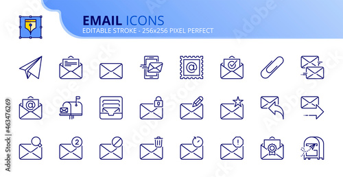 Simple set of outline icons about email. Technology and communication concept.
