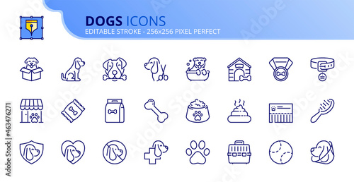 Simple set of outline icons about dogs. Pets.