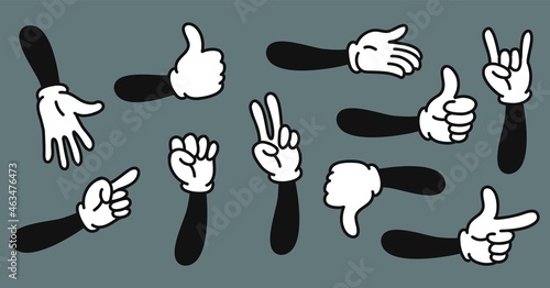 Cartoon hands. Hand drawn gloved arms. Vector doodle gesture and comic funny pointing with finger © elena_garder
