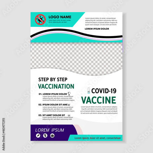 Medical services flyer, covid19 vaccine flyer, corona virus vaccine flyer blue green brochure poster cover template design