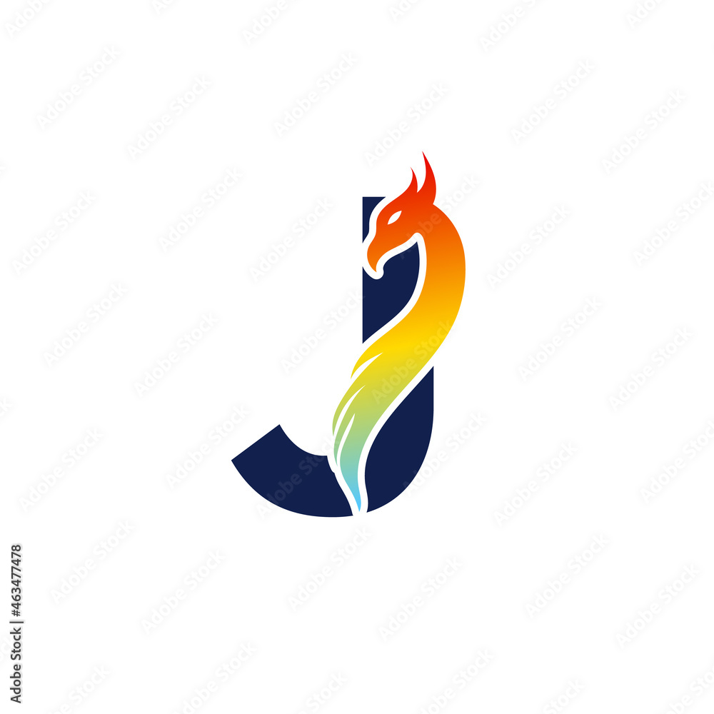 Phoenix letter J logo. Abstract colorful phoenix icon integrated in letter. Phoenix letter J logo. Abstract colorful phoenix icon integrated in letter.