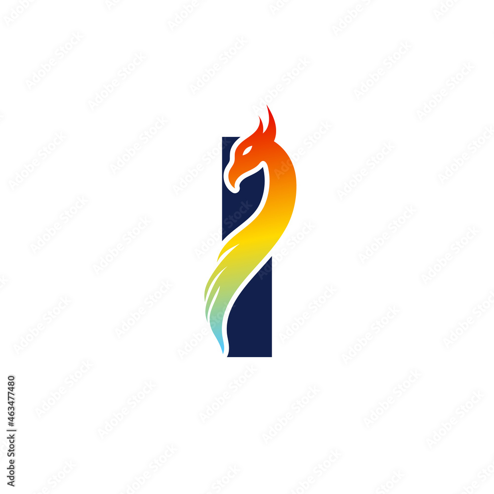 Fototapeta premium Phoenix letter I logo. Abstract colorful phoenix icon integrated in letter.