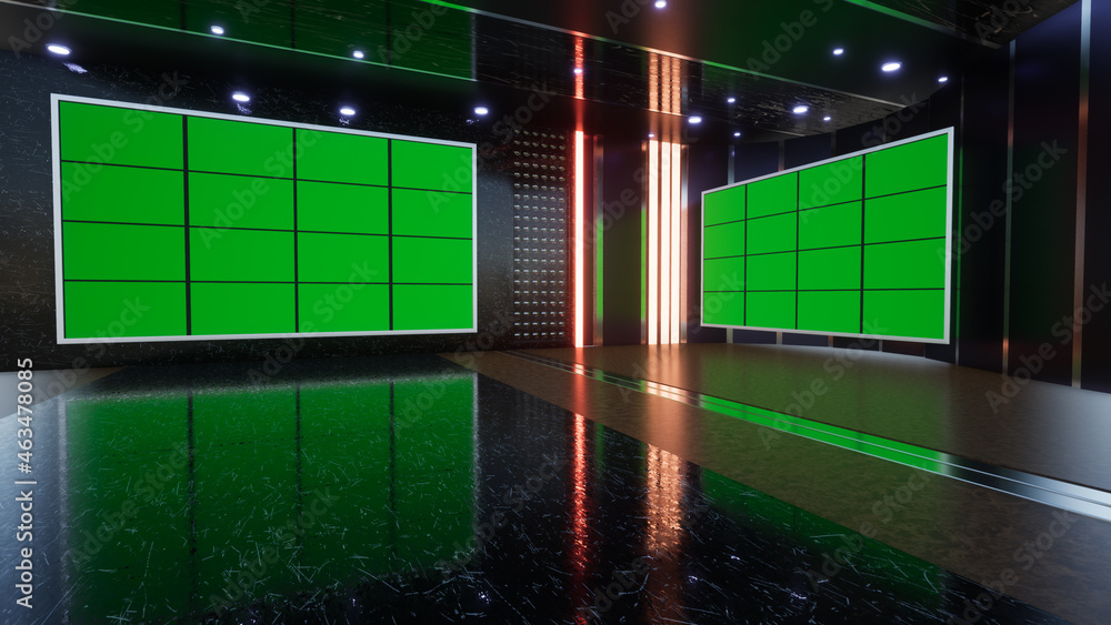 3D Virtual TV Studio News with green screen, 3D Rendering  Stock-illustration | Adobe Stock