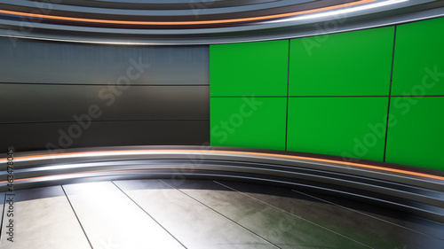 3D Virtual TV Studio News with green screen, 3D Rendering © MUS_GRAPHIC