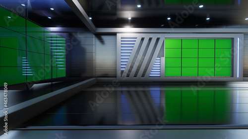 3D Virtual TV Studio News with green screen  3D Rendering