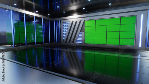 3D Virtual TV Studio News with green screen  3D Rendering