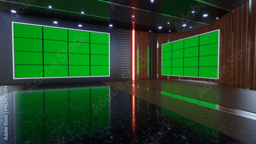 Fototapeta Naklejka Na Ścianę i Meble -  3D Virtual TV Studio News with green screen, 3D Rendering