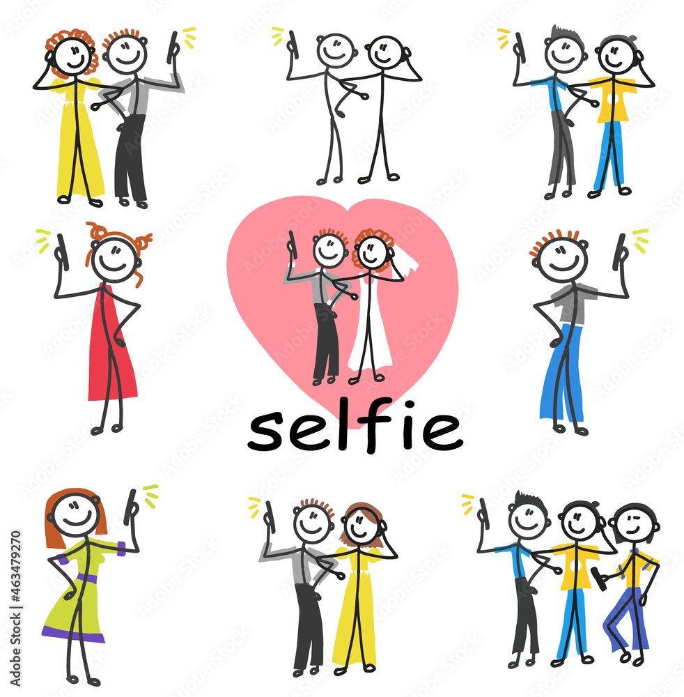 selfies, funny cartoon characters being photographed