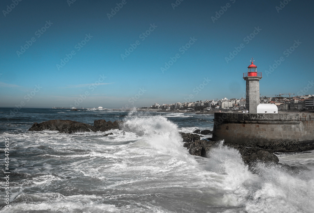 lighthouse waves porto red sea