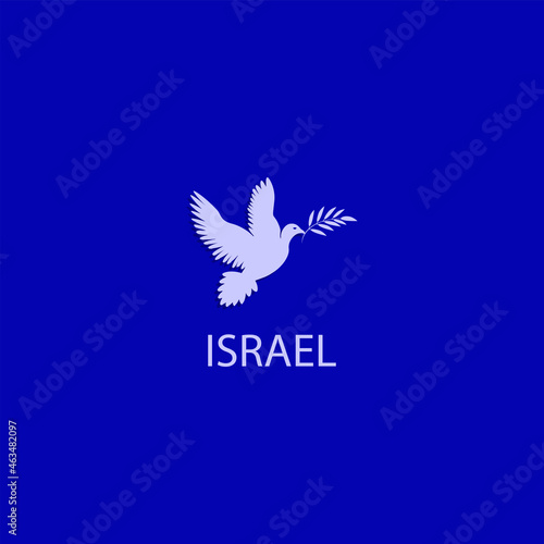 Dove with a branch of laurel - blue background - vector. Israel. Hanukkah, Sukkot, Rosh Hashanah, Yom Kippur, Rosh Chodesh, Purim, Israel, Judaism,