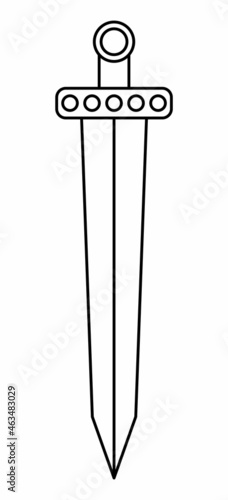 Vector black and white knight sword icon. Fairy tale line armor. Fairytale soldier sword. Cartoon medieval weapon illustration or coloring page.