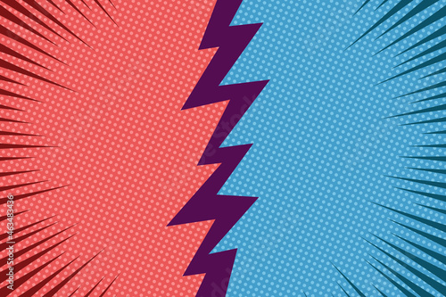Template split into two parts. Vector background in comic book style, retro pop art.