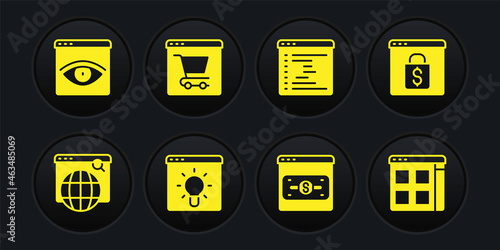 Set Search engine, Online shopping on screen, Browser window, files and incognito icon. Vector