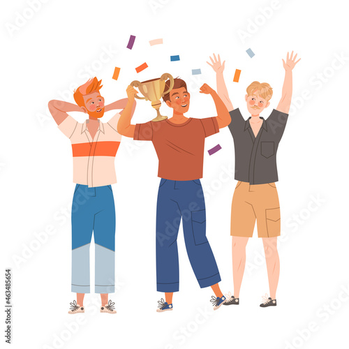 Group of Excited Man Winner with Cup Award Vector Illustration © Happypictures