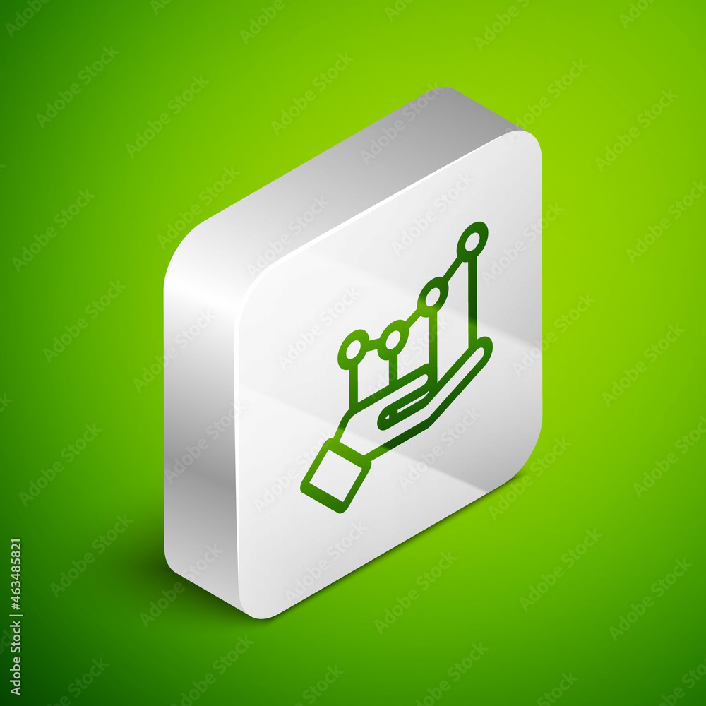 Isometric line Pie chart infographic icon isolated on green background. Diagram chart sign. Silver square button. Vector Illustration Isometric line Pie chart infographic icon isolated on green background. Diagram chart sign. Silver square button. Vector Illustration