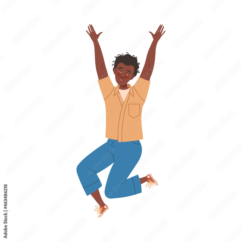 Excited Man with Raised Hands Jumping with Joy Cheering About Something Vector Illustration Excited Man with Raised Hands Jumping with Joy Cheering About Something Vector Illustration