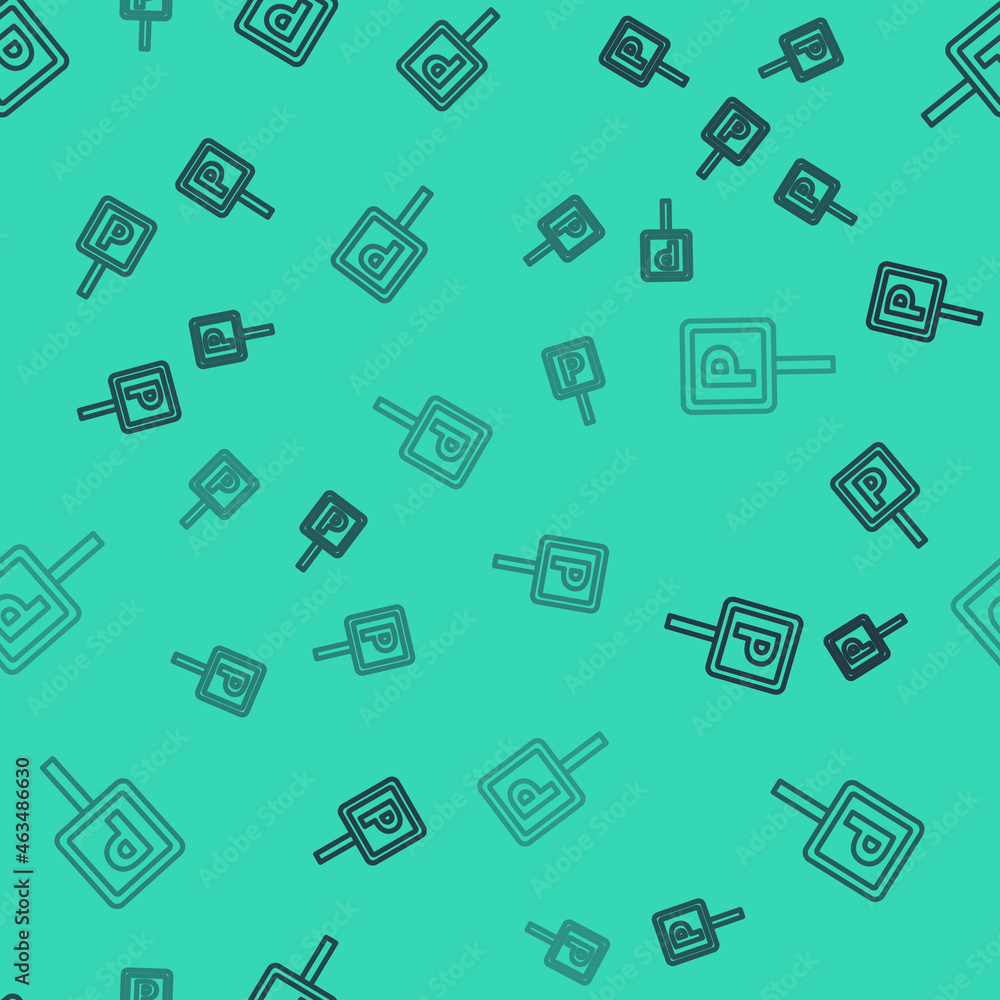 Fototapeta premium Black line Parking icon isolated seamless pattern on green background. Street road sign. Vector