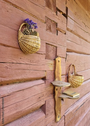 Wooden basket of flowers