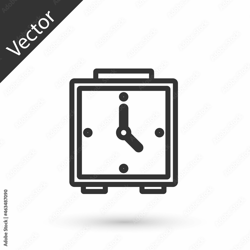 Grey line Alarm clock icon isolated on white background. Wake up, get up concept. Time sign. Vector