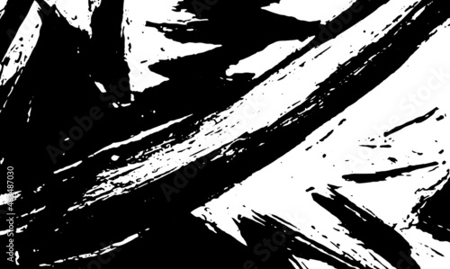 Black and white grunge background. Smears of black paint on white. The abstract backdrop is monochrome. Psychedelic Image