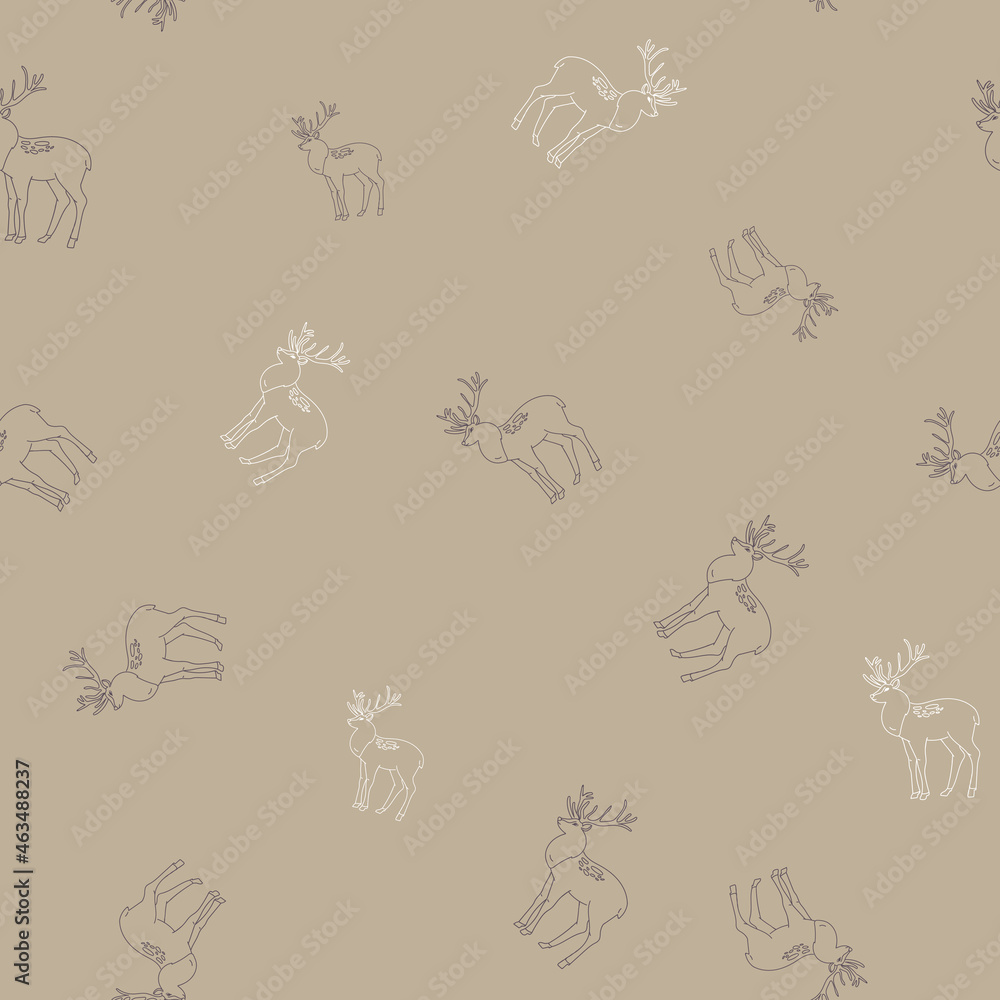 vector seamless pattern with cute deer. winter holiday design. Wallpaper, textiles, wrapping, card, print on clothes. silhouette lineart vector seamless pattern with cute deer. winter holiday design. Wallpaper, textiles, wrapping, card, print on clothes. silhouette lineart