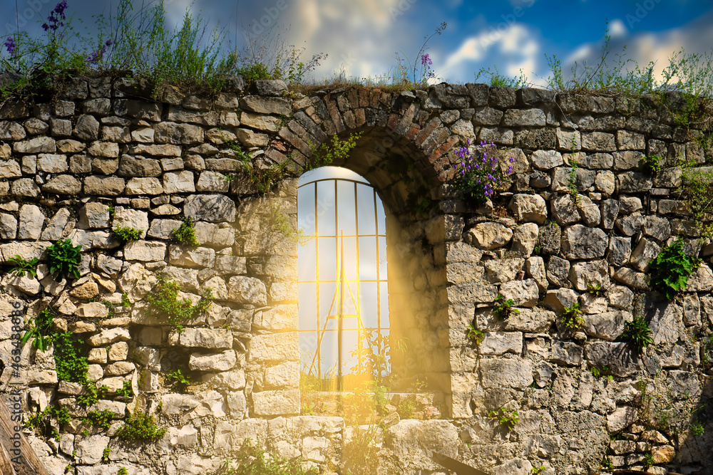 Fototapeta premium Landscape with the ruins of the Anakopian fortress. New Athos, Abkhazia