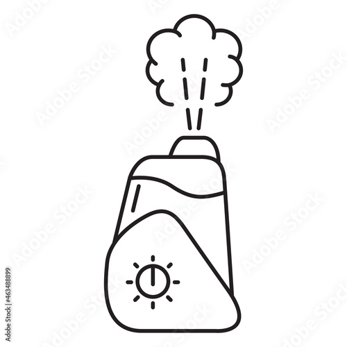 Humidifier distributes steam.Outline vector illustration.Isolated on white background.