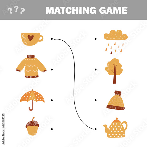 Children educational game. Match elements. Autumn theme. Vector matching game.