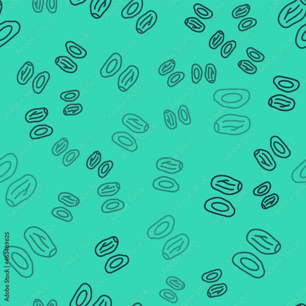 Black line Date fruit icon isolated seamless pattern on green background. Vector Black line Date fruit icon isolated seamless pattern on green background. Vector