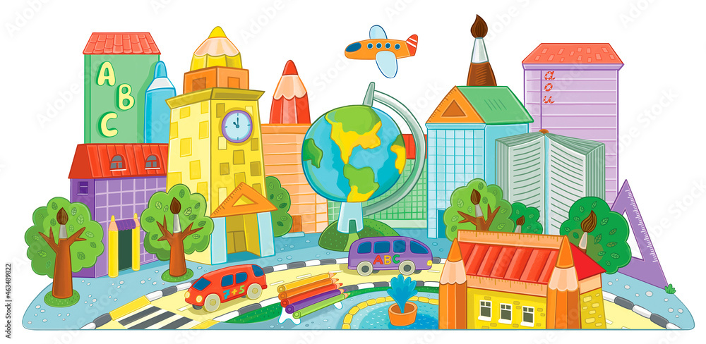 A fantastic city of office supplies from school pens pencils notebooks A fantastic city of office supplies from school pens pencils notebooks