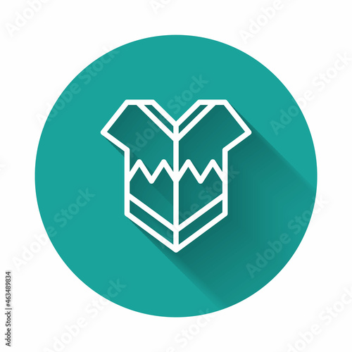White line Traditional mexican poncho clothing icon isolated with long shadow background. Green circle button. Vector