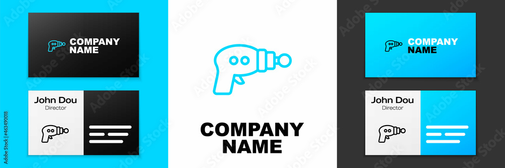 Blue line Ray gun icon isolated on white background. Laser weapon. Space blaster. Logo design template element. Vector Blue line Ray gun icon isolated on white background. Laser weapon. Space blaster. Logo design template element. Vector