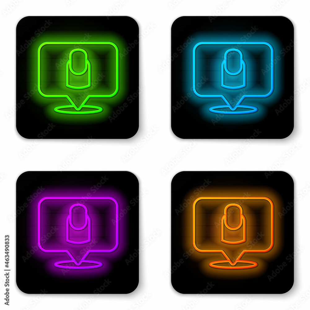 Glowing neon line Manicure icon isolated on white background. Black square button. Vector Glowing neon line Manicure icon isolated on white background. Black square button. Vector